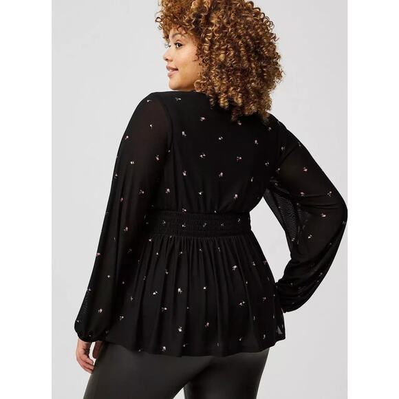 Torrid Black Dainty Floral Mesh Surplice‎ Babydoll Top Coquette Whimsigoth 3X - Picture 3 of 12